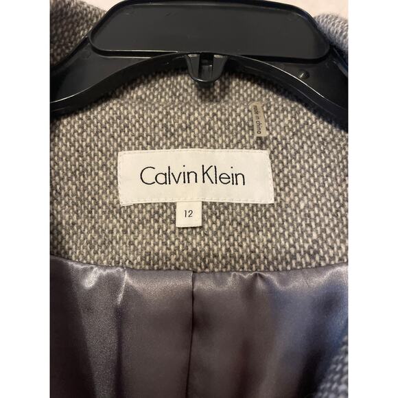 Calvin Klein NWOT Wool Blend Double Breasted Gray Snap Tie Front Coat Women’s 12 - Picture 3 of 7